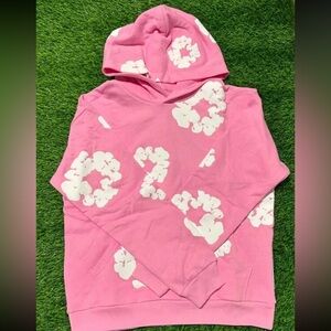 Denim Tears Pink Hoodie with White Floral Design